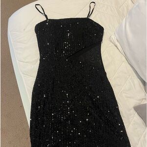 black sequin mini dress